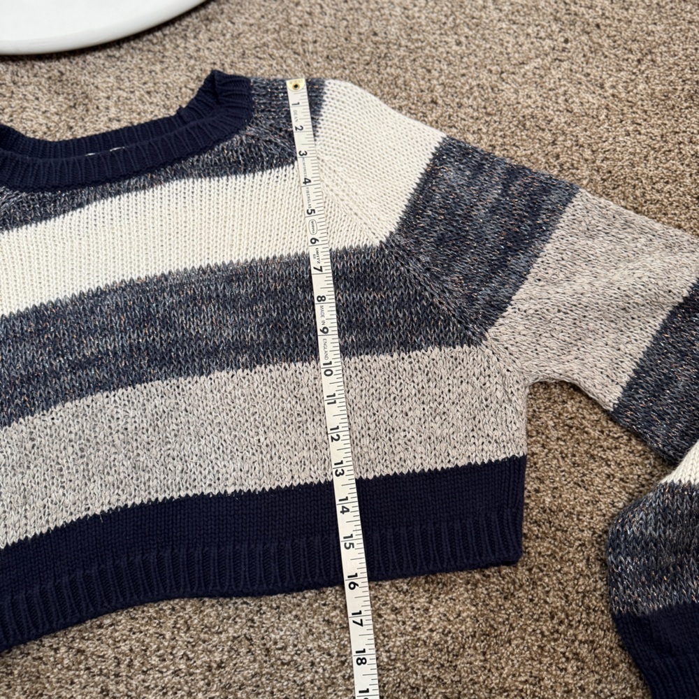 Brunello Cucinelli Cropped Striped Sweater Blue White Metallic Knit Size S - Picture 9 of 9